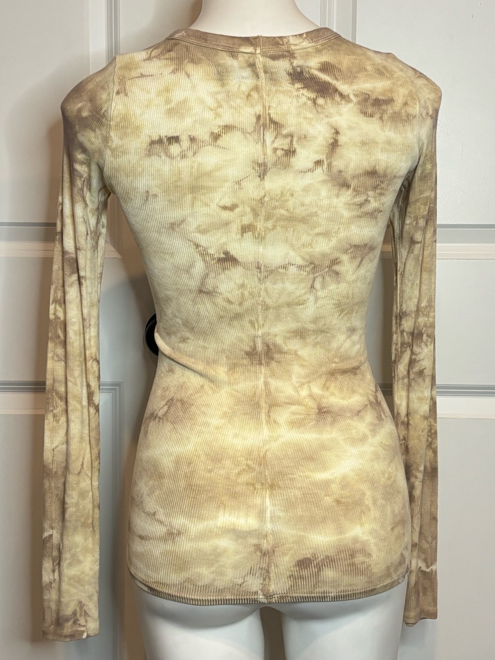 Enza Costa Cream Tan Tie Dye Silk Blend Ribbed Long Sleeve Top S - Picture 5 of 7